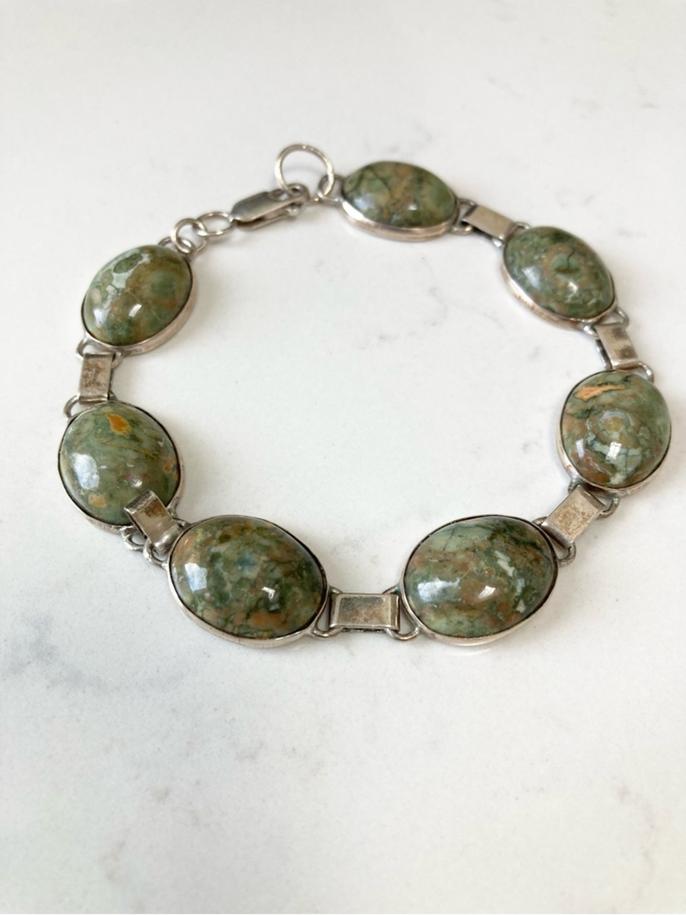 Vintage Sterling Silver Unakite Bracelet – Stamped 925, 7.5”
